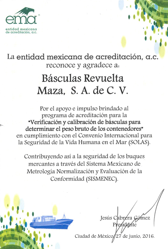 Reconocimiento ema a Básculas Revuelta