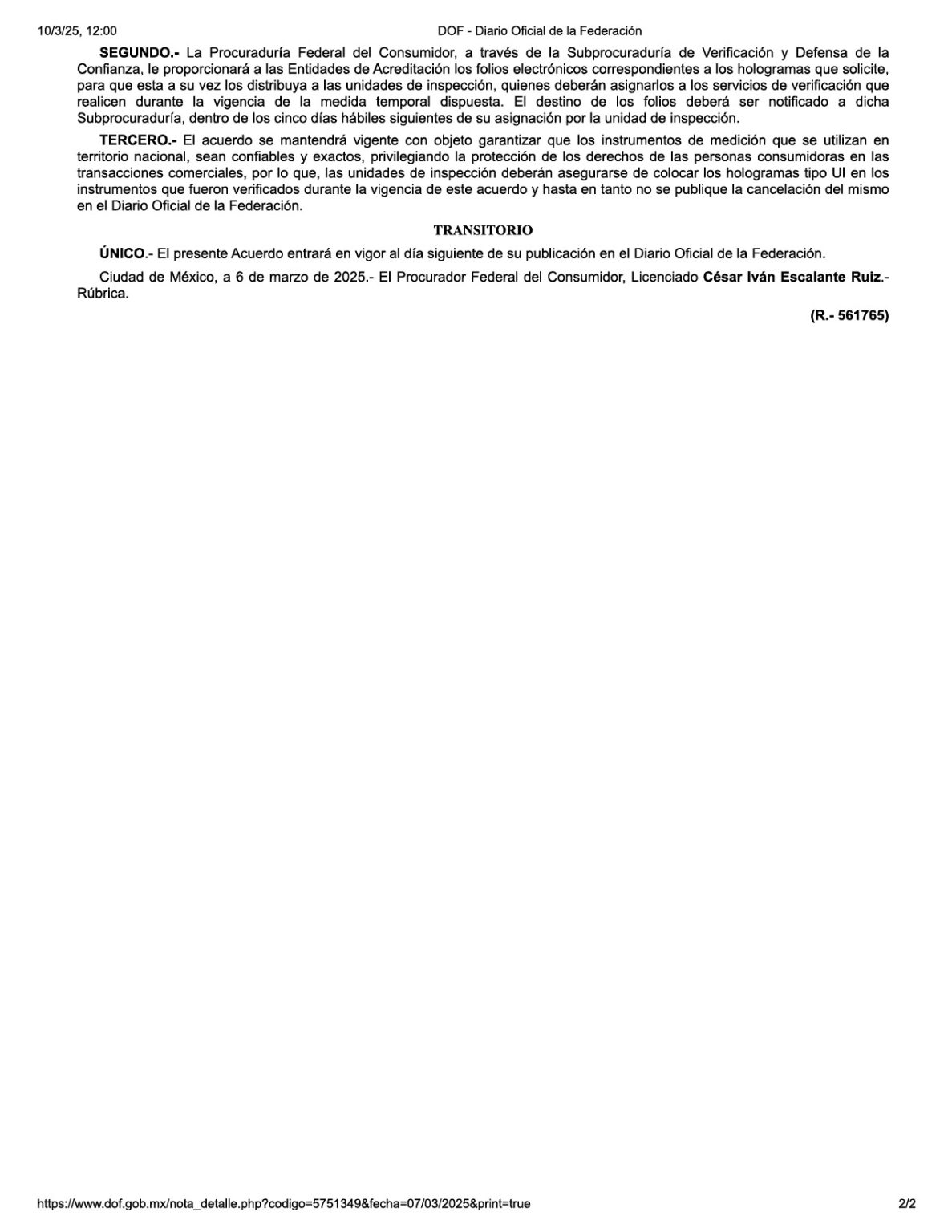 Comunicado a clientes DOF