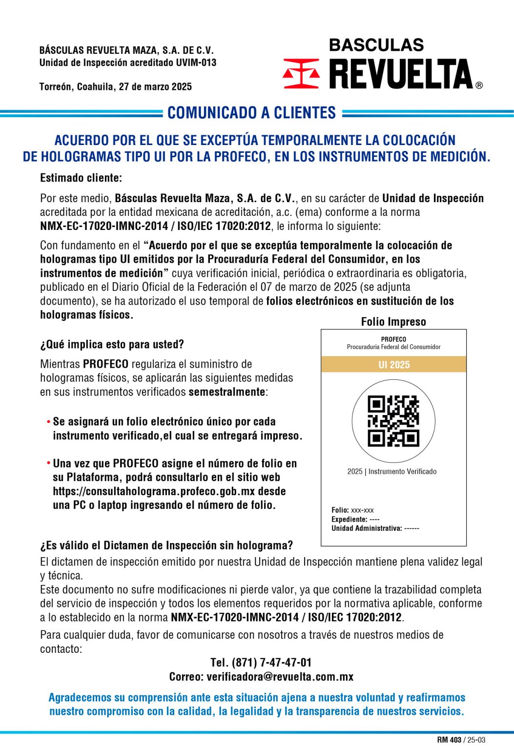 Comunicado a clientes DOF